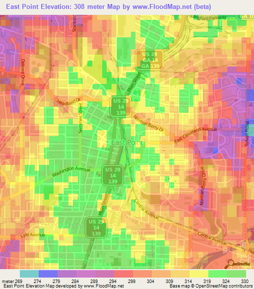 East Point,US Elevation Map