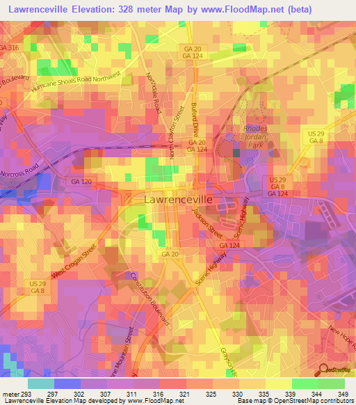 Elevation of Lawrenceville,US Elevation Map, Topography, Contour