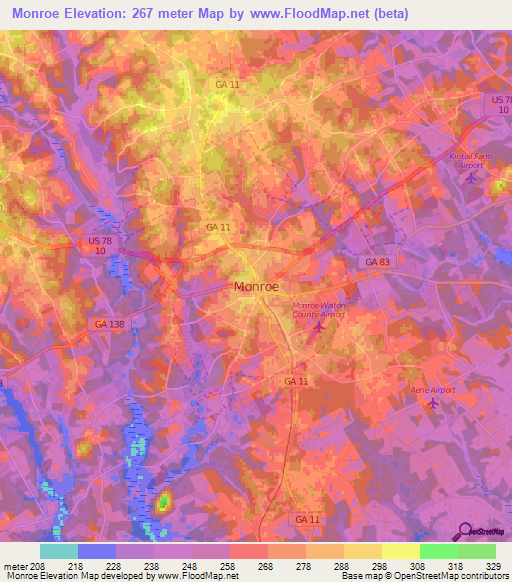 Elevation of Monroe,US Elevation Map, Topography, Contour