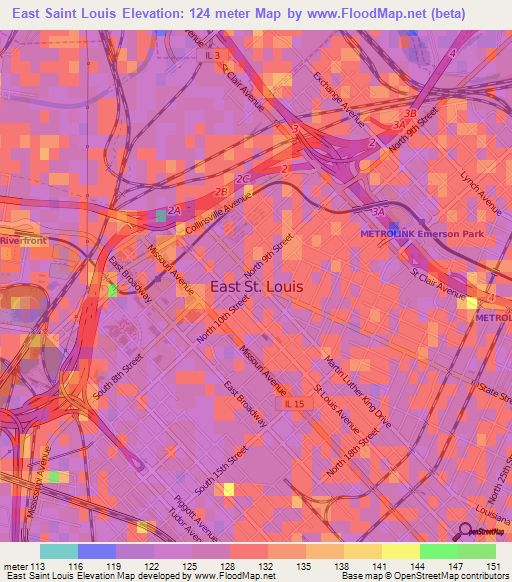 East Saint Louis,US Elevation Map