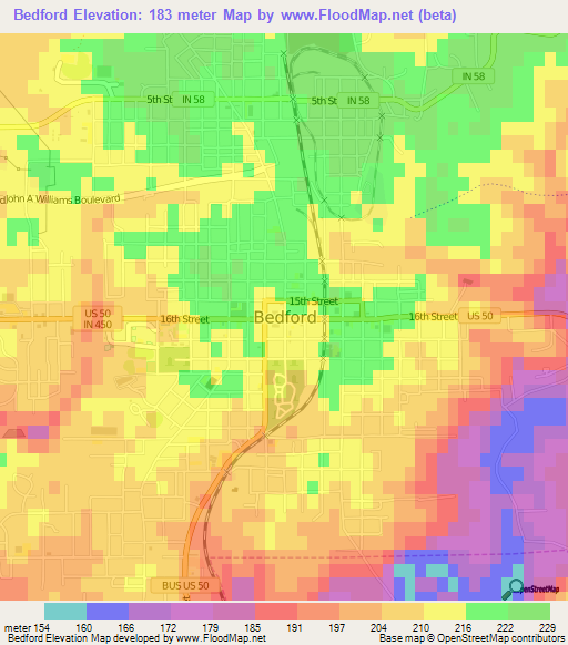 Bedford,US Elevation Map