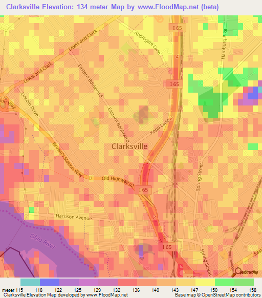 Clarksville,US Elevation Map