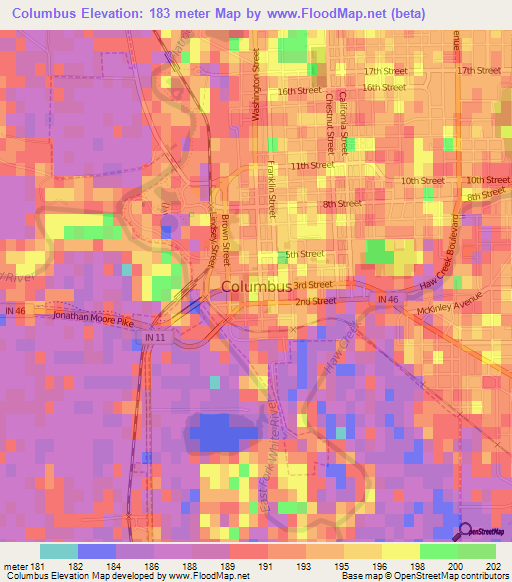 Columbus,US Elevation Map