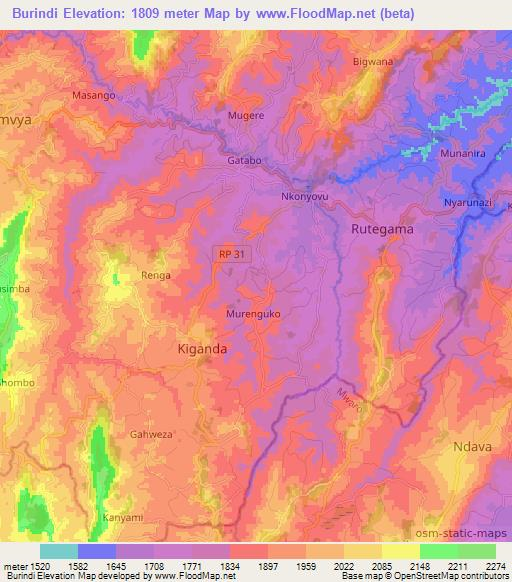 Burindi,Burundi Elevation Map