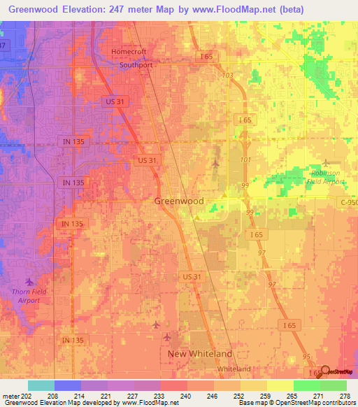 Greenwood,US Elevation Map