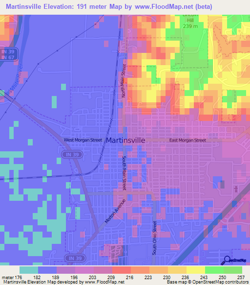 Martinsville,US Elevation Map