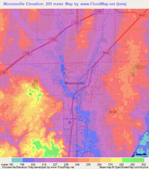 Mooresville,US Elevation Map