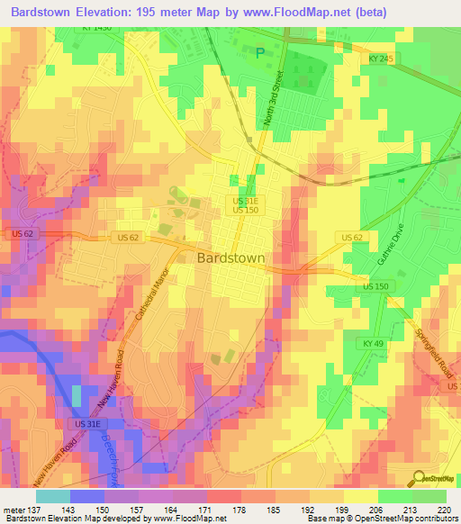 Bardstown,US Elevation Map