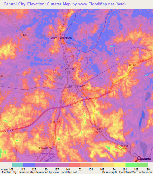 Central City,US Elevation Map