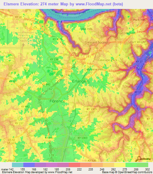 Elsmere,US Elevation Map