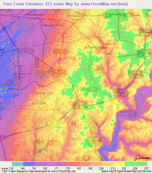 Fern Creek,US Elevation Map