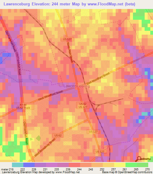 Lawrenceburg,US Elevation Map