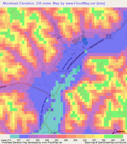 Morehead,US Elevation Map