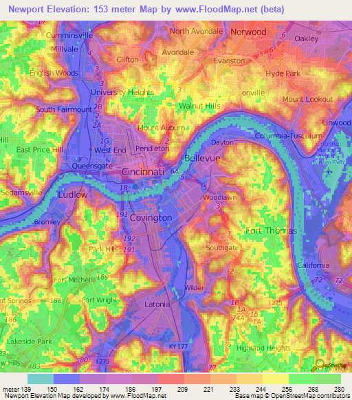 Newport,US Elevation Map