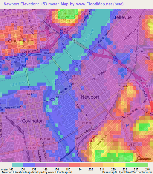 Newport,US Elevation Map