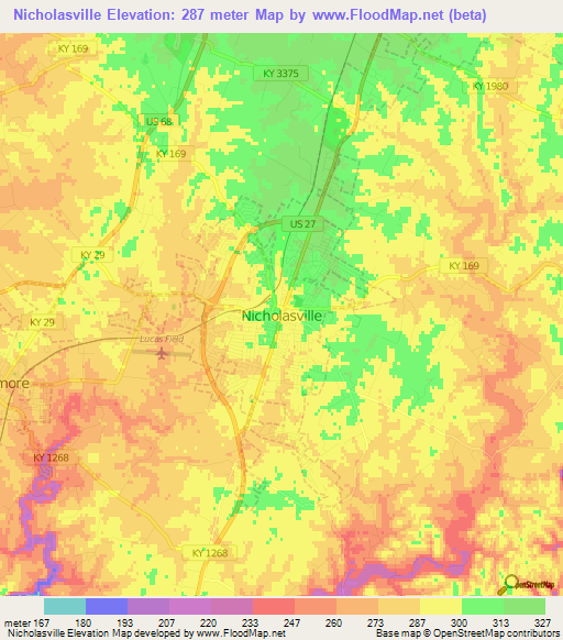 Nicholasville,US Elevation Map