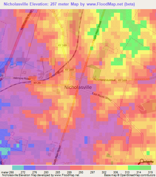 Nicholasville,US Elevation Map