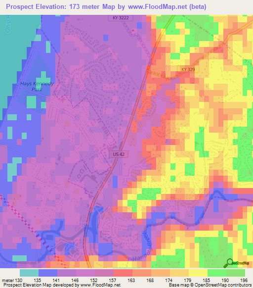 Elevation of Prospect,US Elevation Map, Topography, Contour