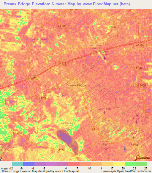 Breaux Bridge,US Elevation Map