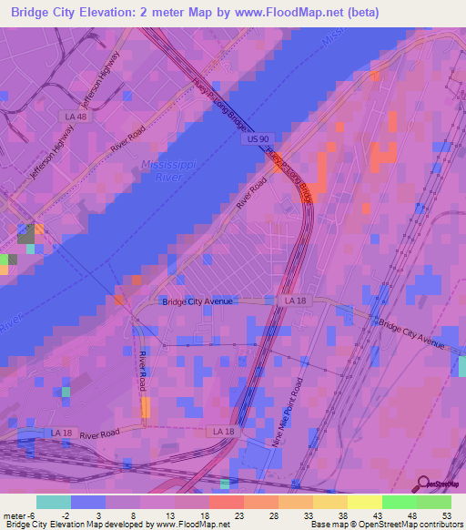 Bridge City,US Elevation Map