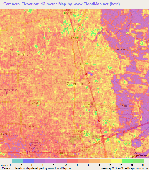 Carencro,US Elevation Map