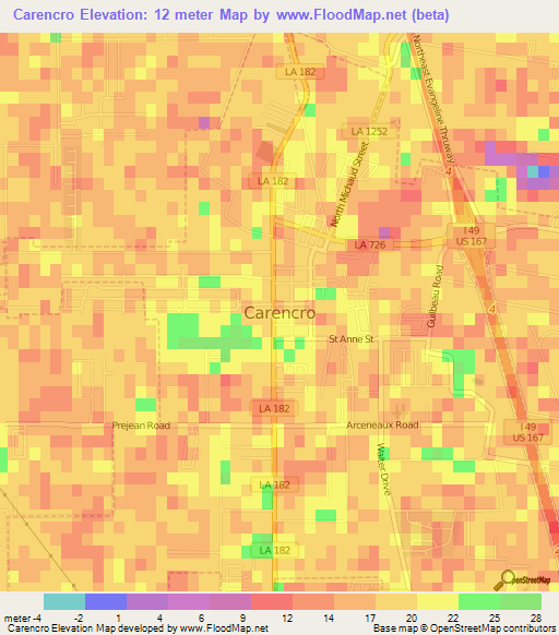 Carencro,US Elevation Map