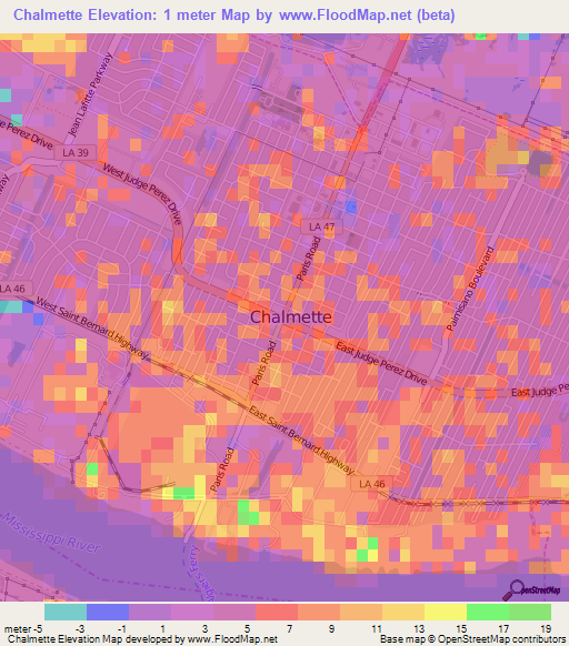 Chalmette,US Elevation Map