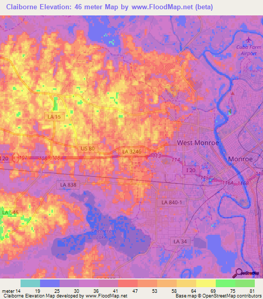 Claiborne,US Elevation Map