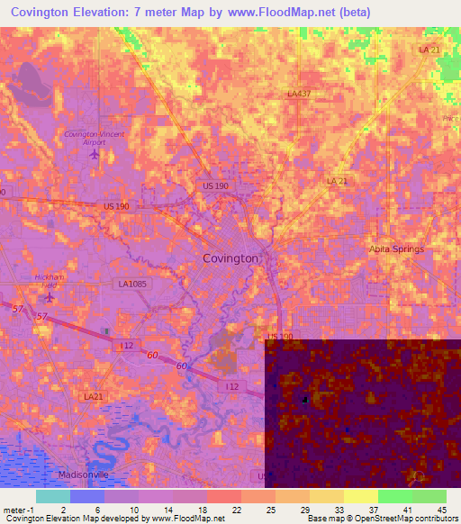 Covington,US Elevation Map