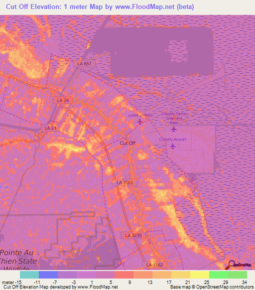 Cut Off,US Elevation Map