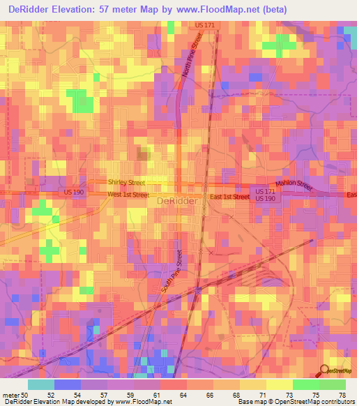 DeRidder,US Elevation Map