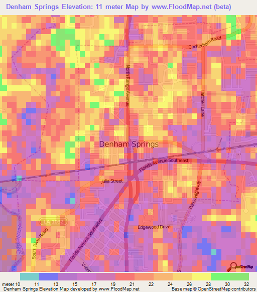 Denham Springs,US Elevation Map