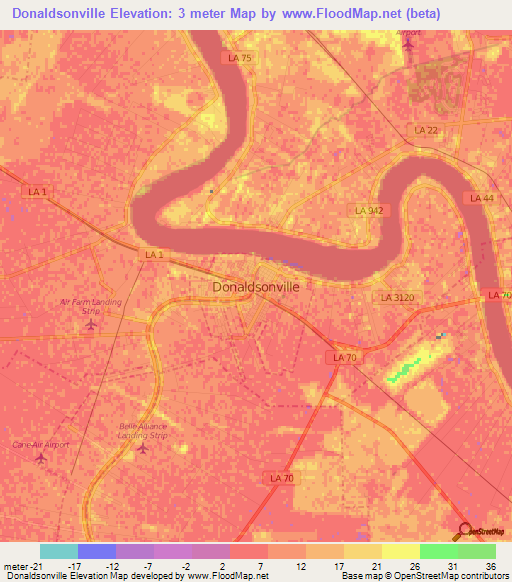 Donaldsonville,US Elevation Map