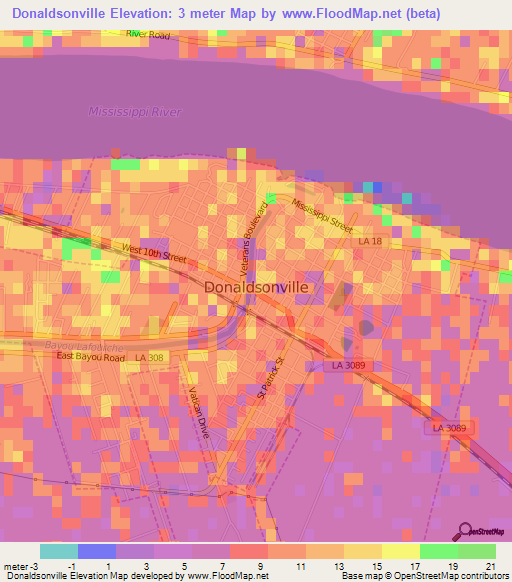 Donaldsonville,US Elevation Map