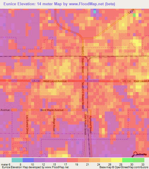 Eunice,US Elevation Map