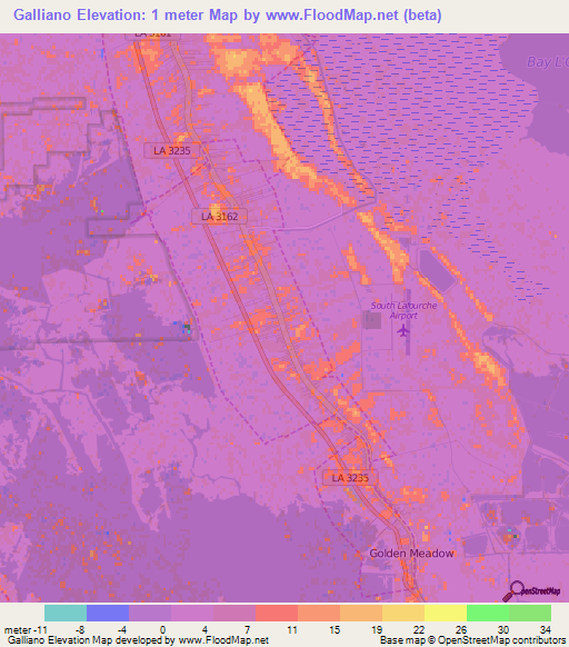 Galliano,US Elevation Map