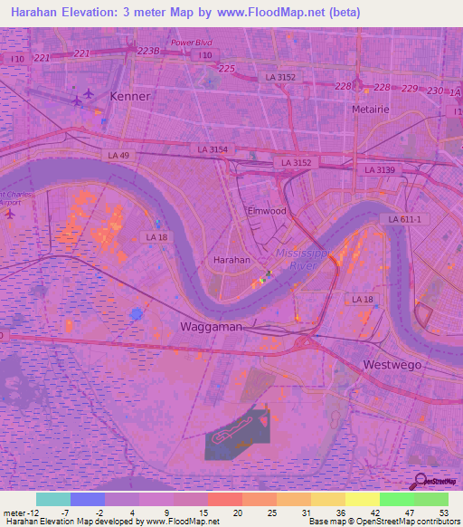 Harahan,US Elevation Map