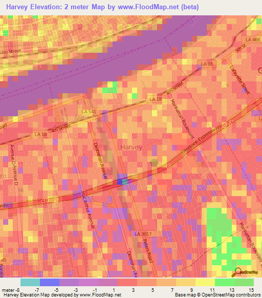 Harvey,US Elevation Map