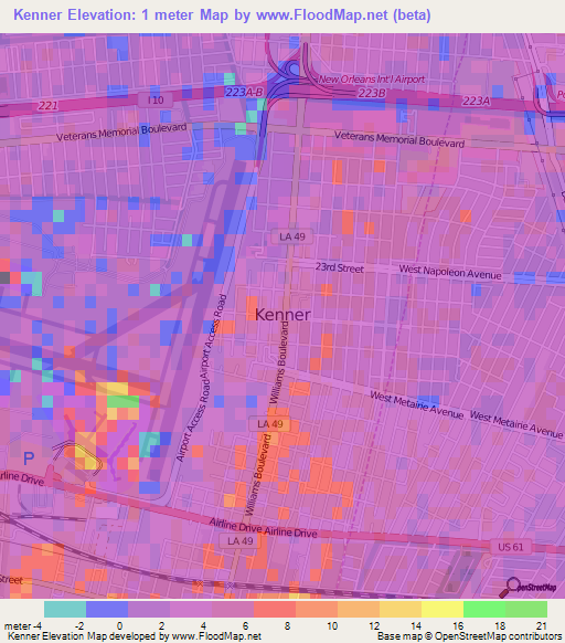 Kenner,US Elevation Map