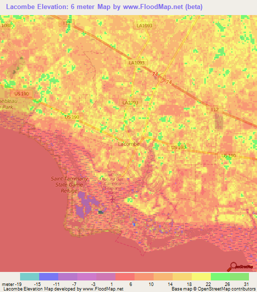 Lacombe,US Elevation Map