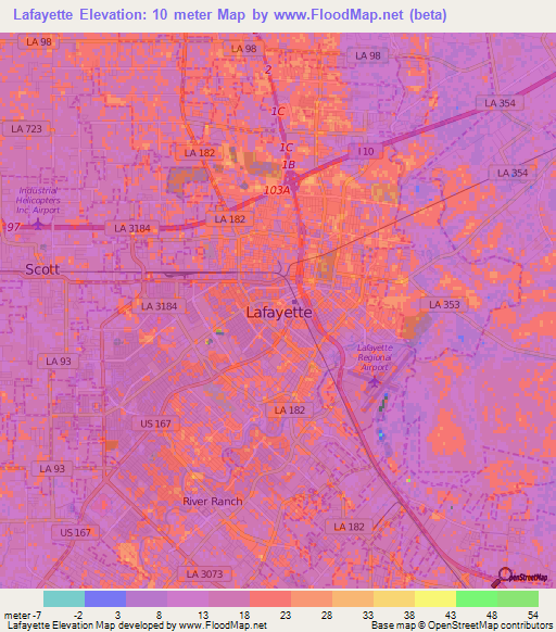 Lafayette,US Elevation Map