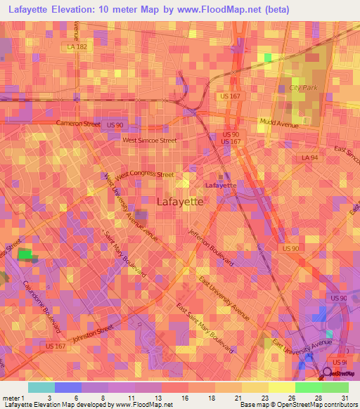 Lafayette,US Elevation Map