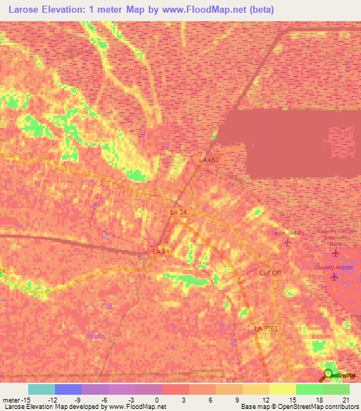 Larose,US Elevation Map