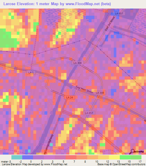 Larose,US Elevation Map