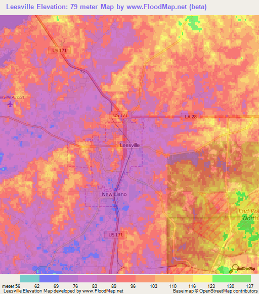 Leesville,US Elevation Map