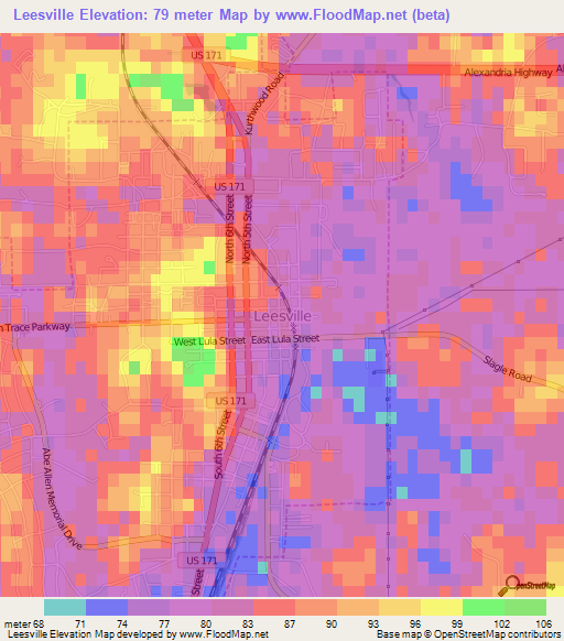 Leesville,US Elevation Map