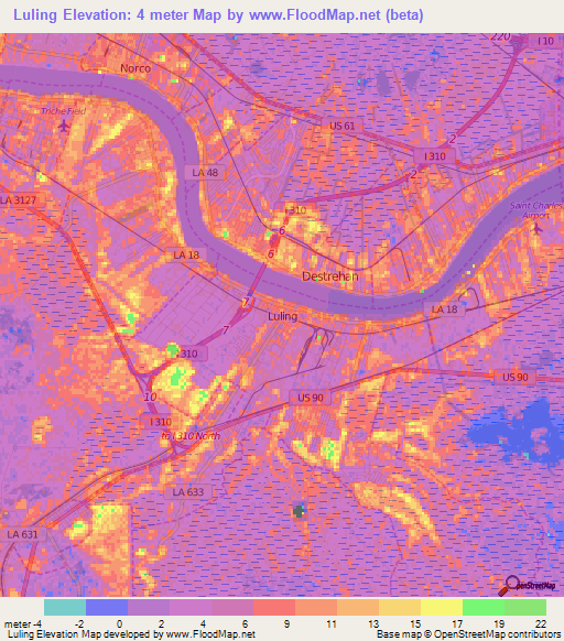 Luling,US Elevation Map