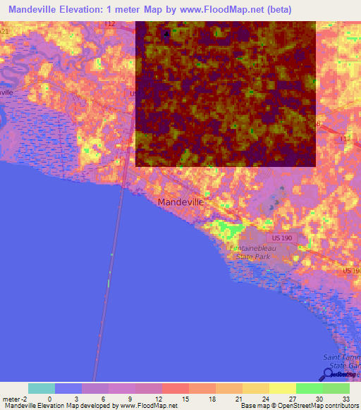 Mandeville,US Elevation Map