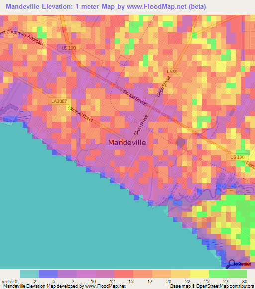 Mandeville,US Elevation Map