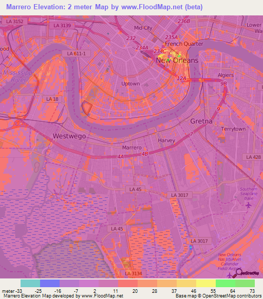 Marrero,US Elevation Map